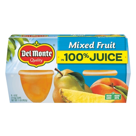 Del Monte Del Monte In 100% Juice Mixed Fruit 4 oz. Plastic Bowl, PK24 2002265